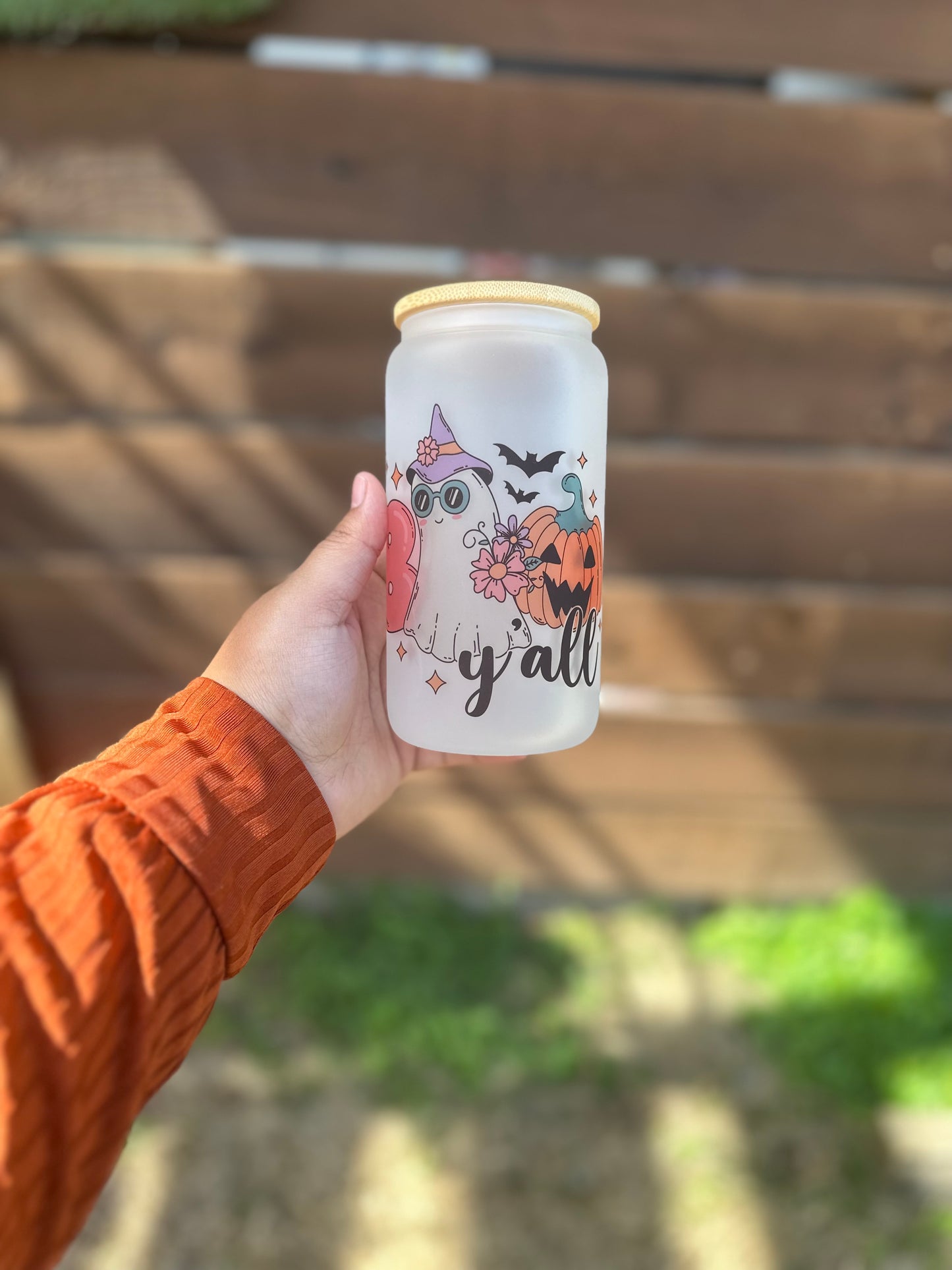 Boo Y’all Halloween Glass Can