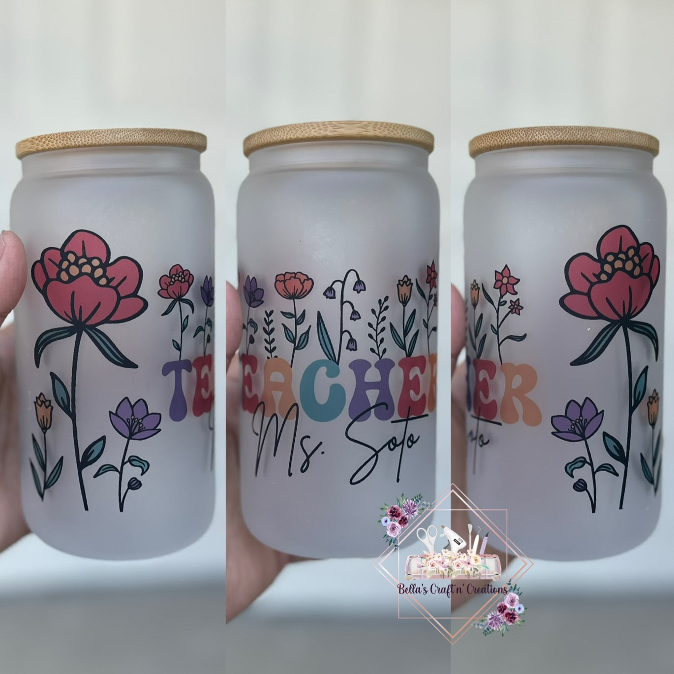 Teacher Floral Glass Can